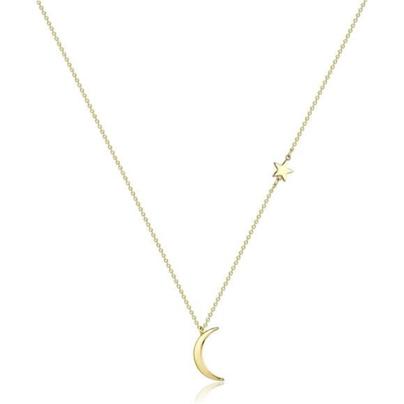 Gold Star & Moon Necklace | 14K Gold Plated Dainty Pendant - Picture 4 of 4